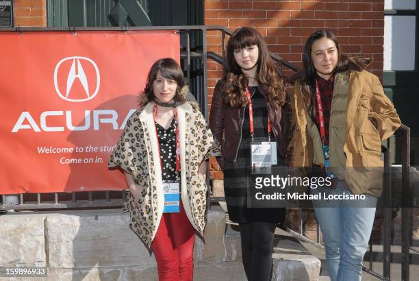 Filmmaker Eliza Hittman, actress Gina Piersanti and Producer Mariko Munro attend the Acura Master Class - Emerging Women in Independent Film on...