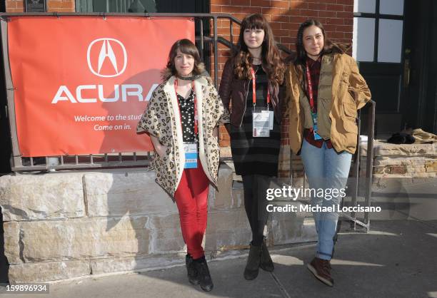 Filmmaker Eliza Hittman, actress Gina Piersanti and Producer Mariko Munro attend the Acura Master Class - Emerging Women in Independent Film on...