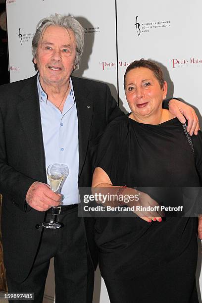 Alain Delon and Nicole Rubi attend 'La Petite Maison De Nicole' Inauguration Photocall at Hotel Fouquet's Barriere on January 22, 2013 in Paris,...