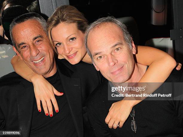 Thierry Ardisson, his companion Audrey Crespo-Mara and Laurent Baffie attend 'La Petite Maison De Nicole' Inauguration Cocktail at Hotel Fouquet's...