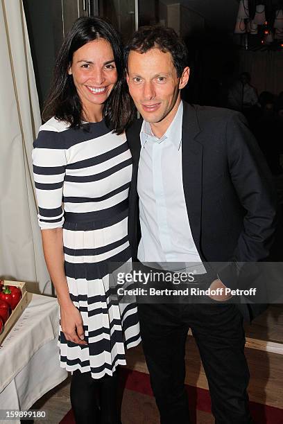 Marc-Olivier Fogiel and Ines Sastre attend 'La Petite Maison De Nicole' Inauguration Cocktail at Hotel Fouquet's Barriere on January 22, 2013 in...