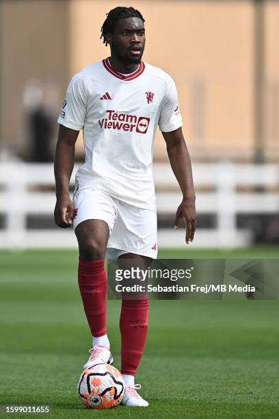 Teden Mengi of Manchester United control ball during Premier League 2 match between Crystal Palace U21 and Manchester United U21 at Crystal Palace FC...