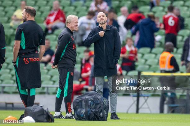 August 6: Assistant coach Steve McClaren and Erik ten Hag, Manager of Manchester United on the pitch before the Manchester United v Athletic Bilbao,...