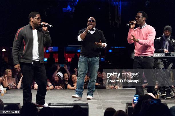 Nathan Morris, Wanya Morris, and Shawn Stockman of Boys II Men attend the Package Tour Special Announcement at Irving Plaza on January 22, 2013 in...