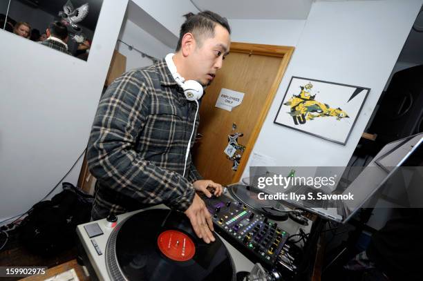 Joe Hahn of Linkin Park attend Sebago and Linkin Park's launch of their collaboration at Reed Space NYC on January 22, 2013 in New York City.