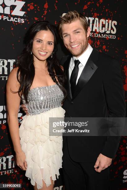 Actors Katrina Law and Liam McIntyre attend the "Spartacus: War Of The Damned" premiere at Regal Cinemas L.A. LIVE Stadium 14 on January 22, 2013 in...