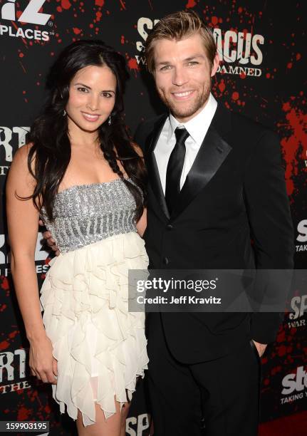 Actors Katrina Law and Liam McIntyre attend the "Spartacus: War Of The Damned" premiere at Regal Cinemas L.A. LIVE Stadium 14 on January 22, 2013 in...