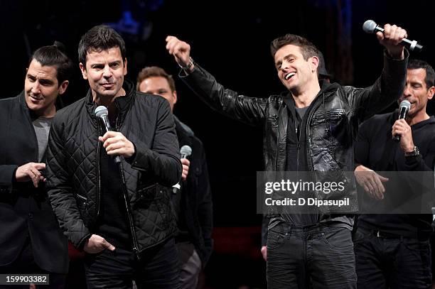 Jonathan Knight, Jordan Knight, Joey McIntyre, and Danny Wood of New Kids on the Block attend the Package Tour Special Announcementat Irving Plaza on...