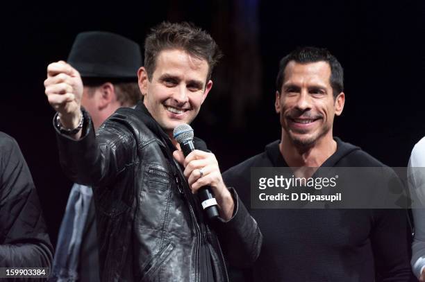 Joey McIntyre and Danny Wood of New Kids on the Block attend the Package Tour Special Announcementat Irving Plaza on January 22, 2013 in New York...