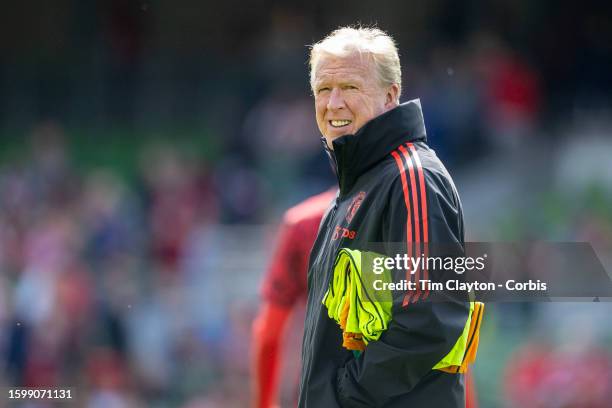 August 6: Assistant coach Steve McClaren of Manchester United on the pitch during team warm-up before the Manchester United v Athletic Bilbao,...