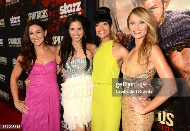 Actresses Jenna Lind, Katrina Law, Cynthia Addai-Robinson, and Ellen Hollman attend the "Spartacus: War Of The Damned" premiere at Regal Cinemas L.A....