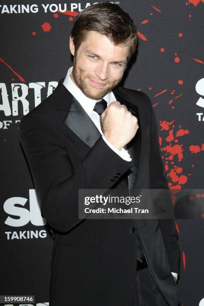 Liam McIntyre arrives at the Los Angeles premiere of "Spartacus: War Of The Damned" held at Regal Cinemas L.A. LIVE Stadium 14 on January 22, 2013 in...