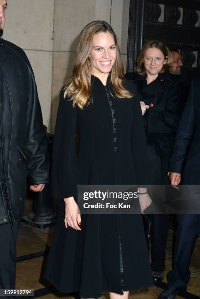 Hilary Swank attends the Giorgio Armani Prive Spring/Summer 2013 Haute-Couture show as part of Paris Fashion Week at Theatre National de Chaillot on...