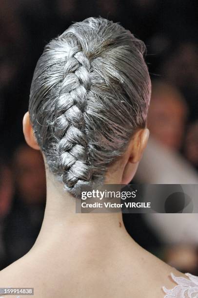 Model walks the runway during the Alexis Mabille Spring/Summer 2013 Haute-Couture show as part of Paris Fashion Week at Mairie du 4e on January 21,...