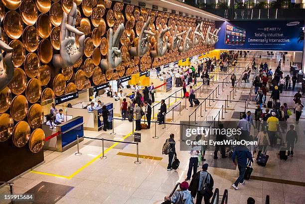 Local people and tourists at the Immigration of Indira Gandhi International Airport on December 01, 2012 in Delhi, Delhi, India