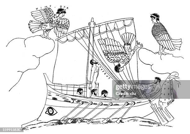 ilustraciones, imágenes clip art, dibujos animados e iconos de stock de odiseo y las sirenas - ulises