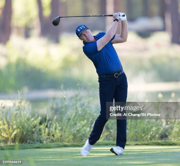 Kyle Reifers of the United States tees off on hole during the first round of the Barracuda Championship at Old Greenwood on July 20, 2023 in Truckee,...