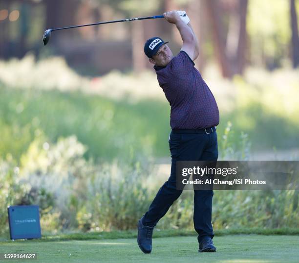 Ritchie of South Africa tees off on hole during the first round of the Barracuda Championship at Old Greenwood on July 20, 2023 in Truckee,...