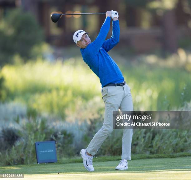 Martin Laird of Scotland tees off on hole during the first round of the Barracuda Championship at Old Greenwood on July 20, 2023 in Truckee,...