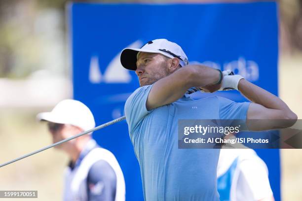 Maximilian Kieffer of Germany tees off on hole during the first round of the Barracuda Championship at Old Greenwood on July 20, 2023 in Truckee,...