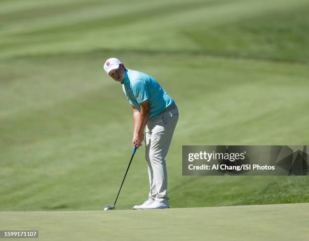 Troy Merritt of the United States putts on hole during the first round of the Barracuda Championship at Old Greenwood on July 20, 2023 in Truckee,...