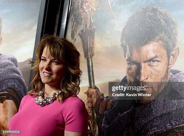 Actress Lucy Lawless arrives at the premiere of Starz's "Spartacus: War Of The Damned" at the Regal Cinemas L.A. Live on January 22, 2013 in Los...