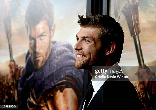 Actor Liam McIntyre arrives at the premiere of Starz's "Spartacus: War Of The Damned" at the Regal Cinemas L.A. Live on January 22, 2013 in Los...