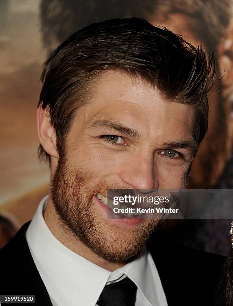 Actor Liam McIntyre arrives at the premiere of Starz's "Spartacus: War Of The Damned" at the Regal Cinemas L.A. Live on January 22, 2013 in Los...