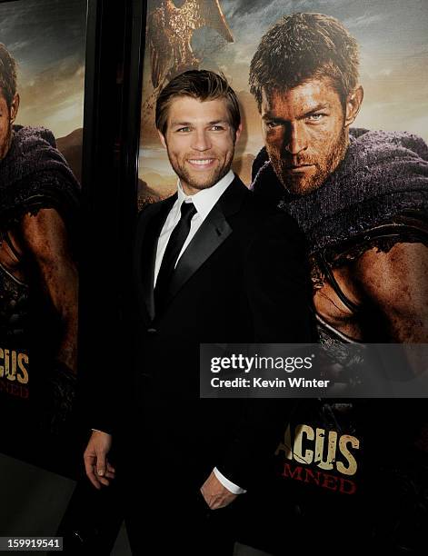 Actor Liam McIntyre arrives at the premiere of Starz's "Spartacus: War Of The Damned" at the Regal Cinemas L.A. Live on January 22, 2013 in Los...