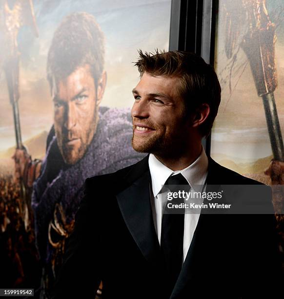 Actor Liam McIntyre arrives at the premiere of Starz's "Spartacus: War Of The Damned" at the Regal Cinemas L.A. Live on January 22, 2013 in Los...