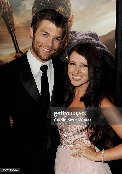 Actor Liam McIntyre and his fiance Erin Hasan arrive at the premiere of Starz's "Spartacus: War Of The Damned" at the Regal Cinemas L.A. Live on...