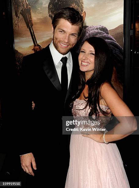 Actor Liam McIntyre and his fiance Erin Hasan arrive at the premiere of Starz's "Spartacus: War Of The Damned" at the Regal Cinemas L.A. Live on...