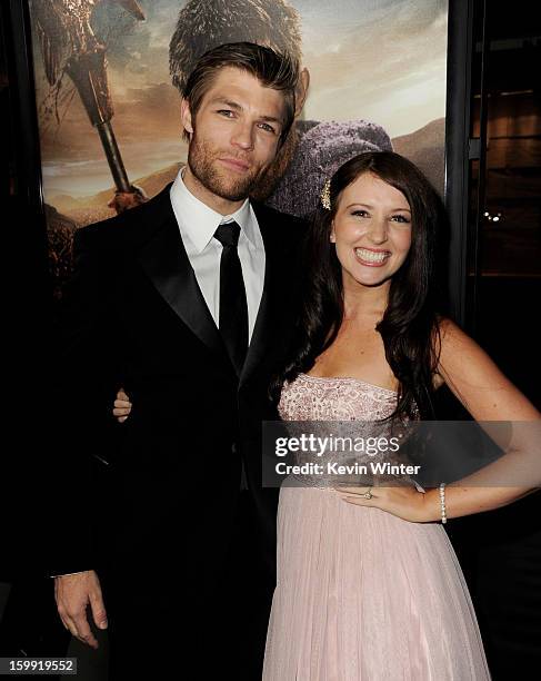 Actor Liam McIntyre and his fiance Erin Hasan arrive at the premiere of Starz's "Spartacus: War Of The Damned" at the Regal Cinemas L.A. Live on...