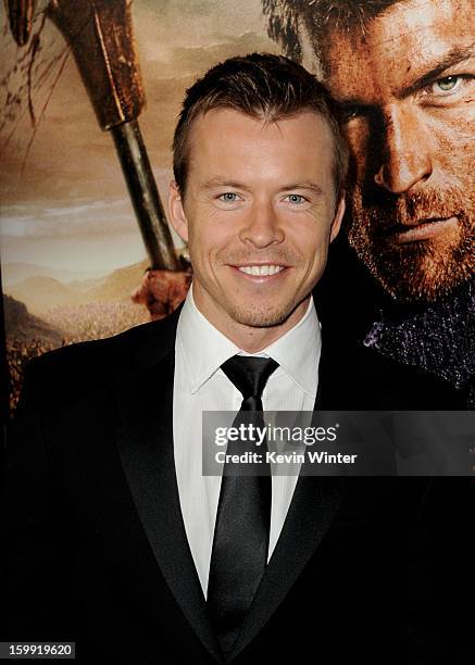 Actor Todd Lasance arrives at the premiere of Starz's "Spartacus: War Of The Damned" at the Regal Cinemas L.A. Live on January 22, 2013 in Los...