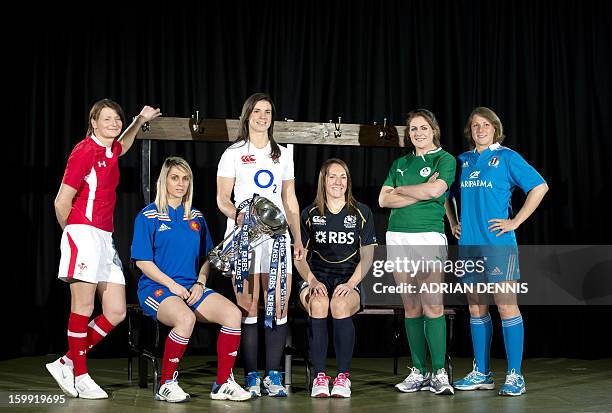 Women's International Rugby Captains Wales' Rachel Taylor, France's Marie-Alice Yahe, England's Sarah Hunter, Scotland's Susie Brown, Ireland's Fiona...