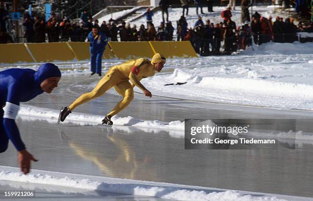 Winter Olympics: USA Eric Heiden in action during race at Sheffield Oval. Lake Placid, NY 2/14/1980 -- 2/23/1980 CREDIT: George Tiedemann