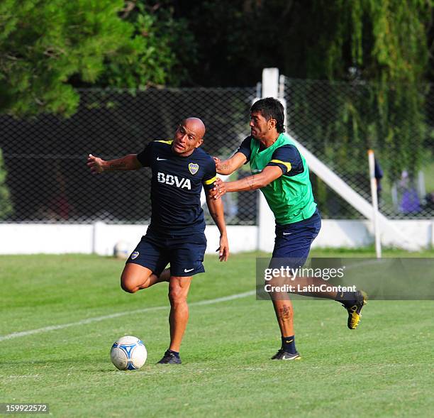 Clemente Rodriguez of Boca Juniors in action during a pre season training session at Club Banco Provincia on January 15, 2013 in Tandiel, Buenos...