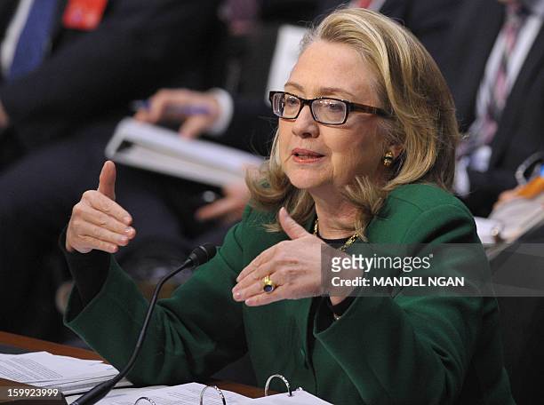 Secretary of State Hillary Clinton testifies before the Senate Foreign Relations Committee on the September 11, 2012 attack on the US mission in...