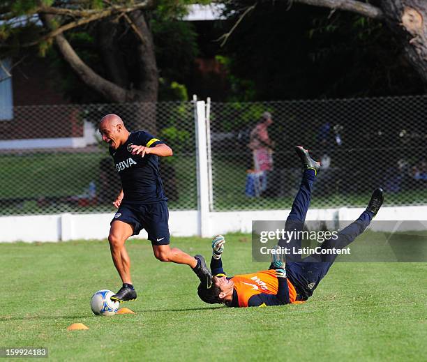 Clemente Rodriguez in action during a pre season training session at Club Banco Provincia on January 15, 2013 in Tandil, Buenos Aires, Argentina.