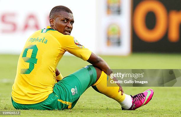 Katlego Mphela of South Africa during the 2013 African Cup of Nations match between South Africa and Angola from Moses Mabhida Stadium on January 23,...