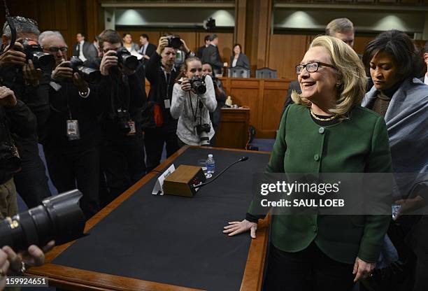 Secretary of State Hillary Clinton leaves after testifying before the Senate Foreign Relations Committee on the September 11, 2012 attack on the US...