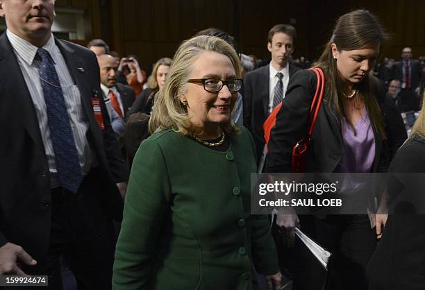 Secretary of State Hillary Clinton leaves after testifying before the Senate Foreign Relations Committee on the September 11, 2012 attack on the US...