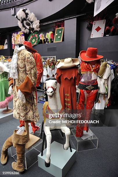 Stage costumes are pictured ahead of an auction in Paris on January 23, 2013 of a unique collection containing over 5000 costumes and accessories...
