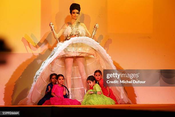 Wedding dress Model walks the runway during the Jean-Paul Gaultier Spring/Summer 2013 Haute-Couture show as part of Paris Fashion Week at on January...