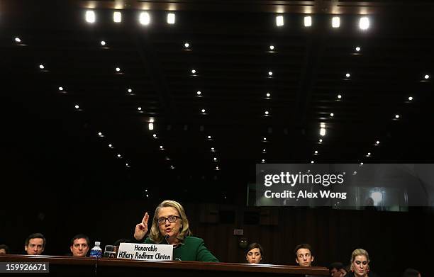 Secretary of State Hillary Clinton testifies before the Senate Foreign Relations Committee about the September 11 attacks against the U.S. Mission in...
