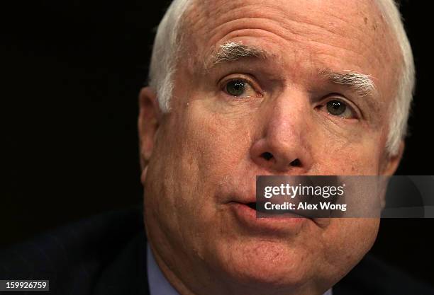 Senator John McCain speaks during a hearing before the Senate Foreign Relations Committee on Capitol Hill January 23, 2013 in Washington, DC....