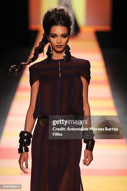 Model walks the runway during the Jean-Paul Gaultier Spring/Summer 2013 Haute-Couture show as part of Paris Fashion Week at on January 23, 2013 in...