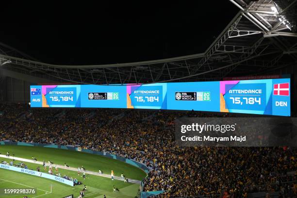 Official match attendance is displayed during the FIFA Women's World Cup Australia & New Zealand 2023 Round of 16 matches between Australia and...