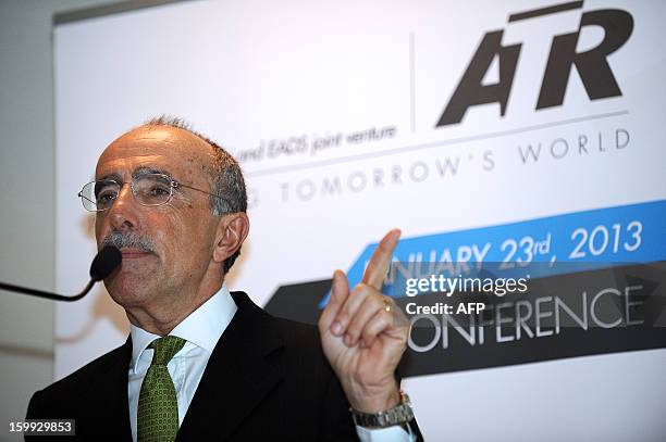 Chief executive officer of Franco-Italian aeronautics manufacturer ATR Filippo Bagnato speaks during the ATR's press conference on January 23, 2013...