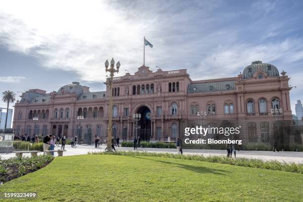 The Casa Rosada in Plaza de Mayo in Buenos Aires, Argentina, on Monday, Aug. 14, 2023. Argentine assets look set for a rout after a primary vote...